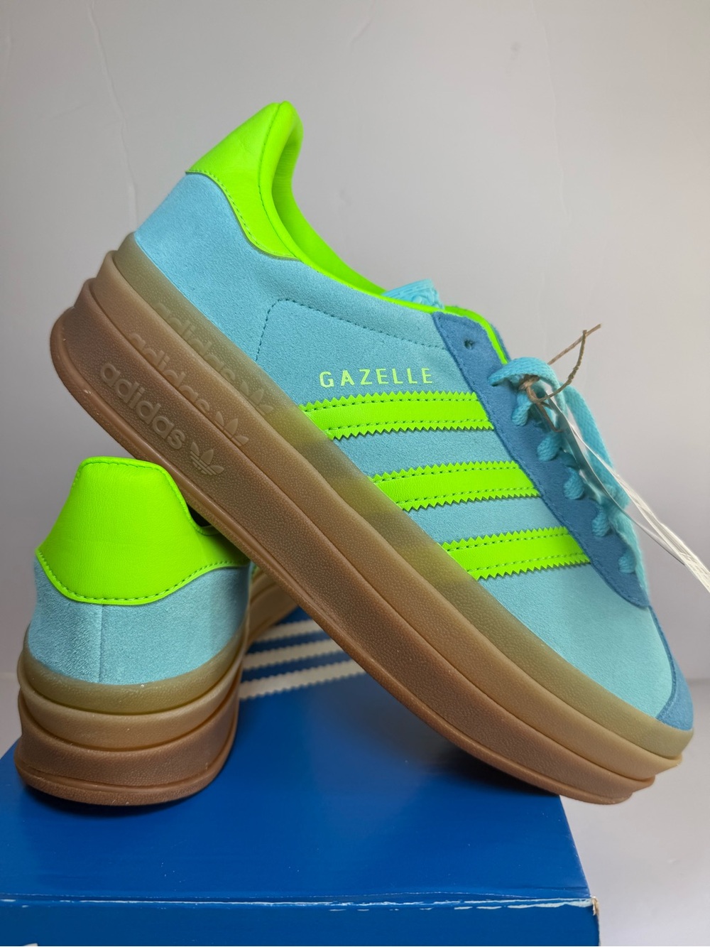 Adidas Gazelle Bold - Aqua Blue / Neon Green - Women’s Size 7 - NWT - JS3896